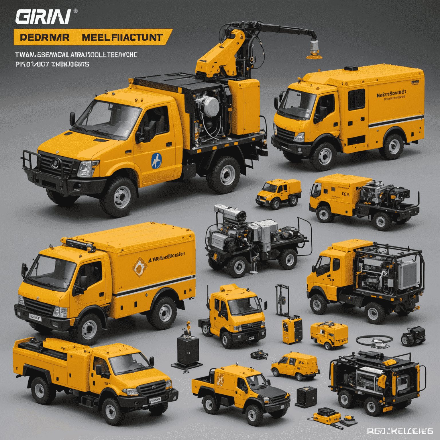 A well-equipped mobile repair unit with advanced diagnostic tools and spare parts, ready for emergency deployment to oil facilities.